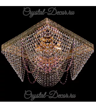 Люстра хрустальная Квадрат 007 на 5 ламп розовая